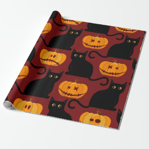 Halloween seamless pattern with pumpkins and black wrapping paper