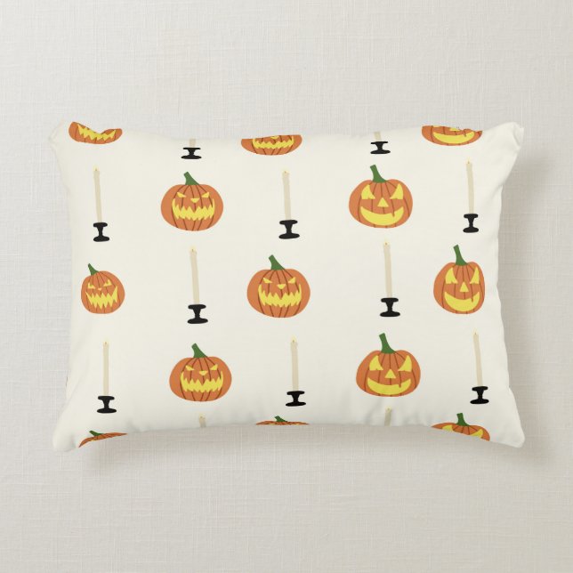 Halloween seamless pattern with pumpkins and candl accent pillow (Front)