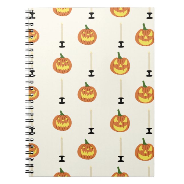 Halloween seamless pattern with pumpkins and candl notebook (Front)