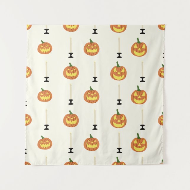 Halloween seamless pattern with pumpkins and candl tapestry (Front)
