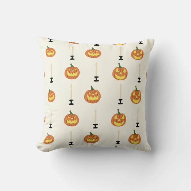 Halloween seamless pattern with pumpkins and candl throw pillow (Front)