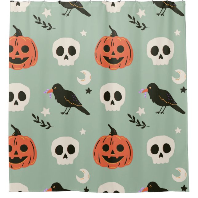Halloween seamless pattern with ravens, skulls and (Front)
