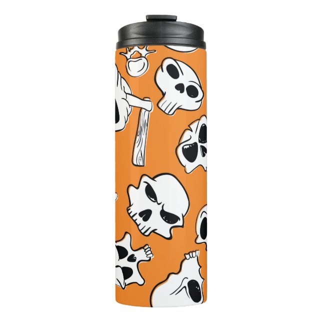 Halloween seamless pattern with skulls and bones.  thermal tumbler (Front)