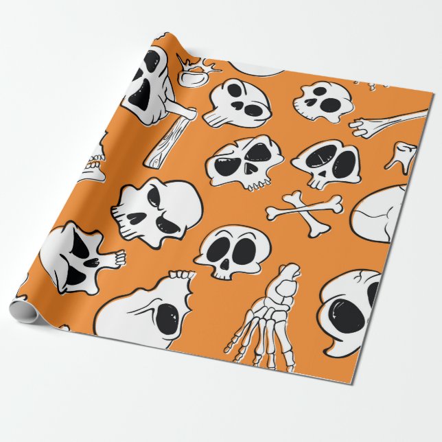 Halloween seamless pattern with skulls and bones.  wrapping paper (Unrolled)