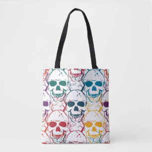 Halloween seamless pattern with skulls. Colorful b Tote Bag