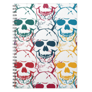 Halloween seamless pattern with skulls. Colourful Notebook