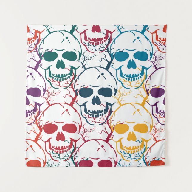 Halloween seamless pattern with skulls. Colourful  Tapestry (Front)