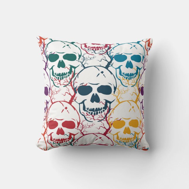 Halloween seamless pattern with skulls. Colourful  Throw Pillow (Front)
