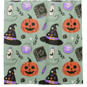 Halloween seamless pattern with witch hat,pumpkin