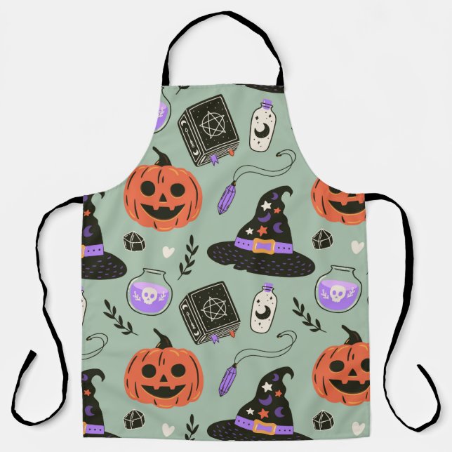 Halloween seamless pattern with witch hat,pumpkin  apron (Front)
