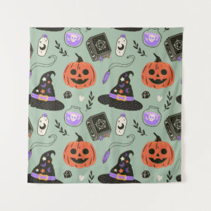 Halloween seamless pattern with witch hat,pumpkin  tapestry