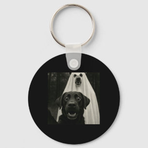 Halloween Selfie Black Lab With Bear Ghost Costume Keychain
