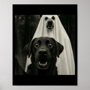 Halloween Selfie Black Lab With Bear Ghost Costume Poster