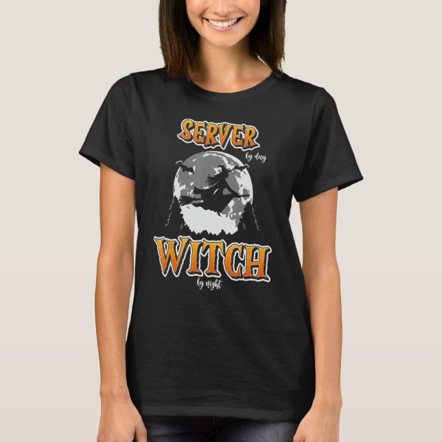 Halloween Server Witch, Funny Cute Restaurant Wait T-Shirt (Front)