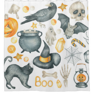 Halloween set: bat, black cat, spider, black crow