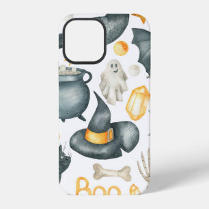 Halloween set: bat, black cat, spider, black crow iPhone 12 case