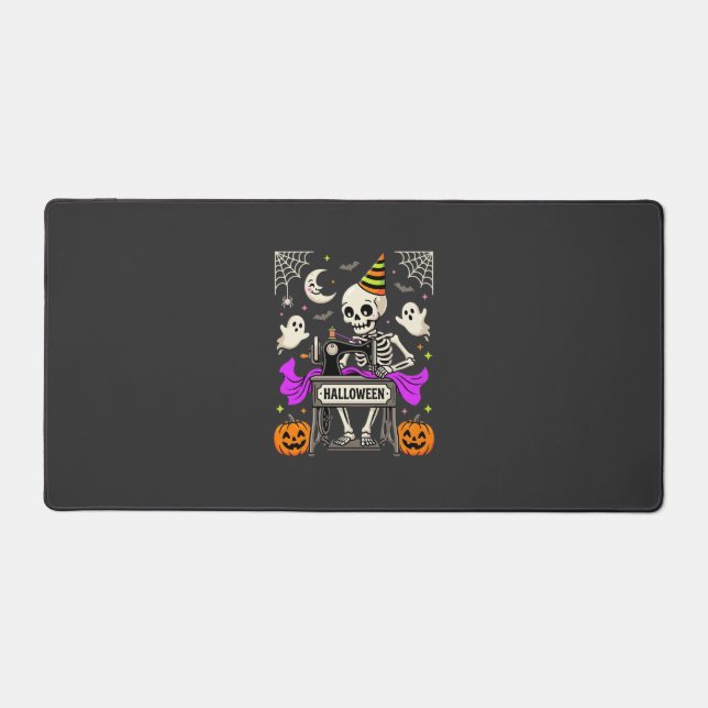 Halloween Sewing Skeleton Spooky Ghost Pumpkin Sew Desk Mat (Front)