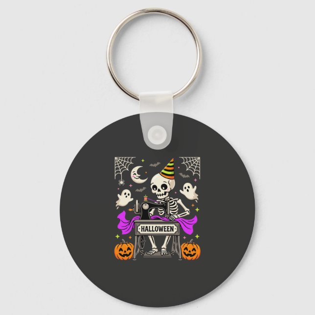 Halloween Sewing Skeleton Spooky Ghost Pumpkin Sew Keychain (Front)