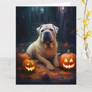 Halloween Shar Pei With Pumpkins Scary Card