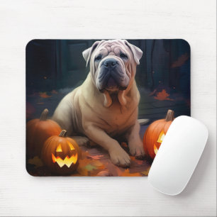 Halloween Shar Pei With Pumpkins Scary Mouse Pad