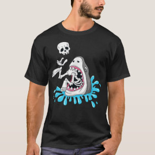 Halloween Shark Eats Skeleton Funny T-Shirt