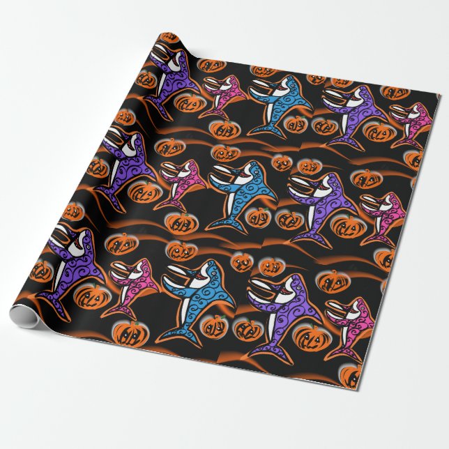 HALLOWEEN SHARK WRAPPING PAPER (Unrolled)