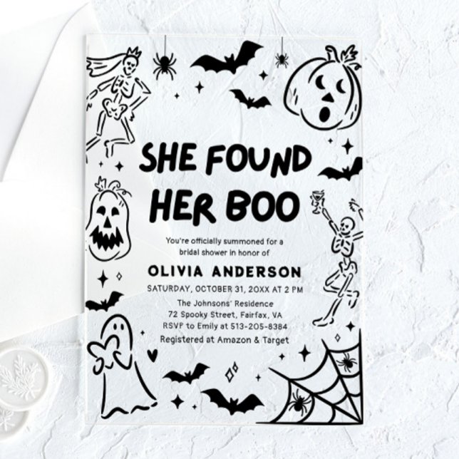 Halloween She Found Her Boo Bridal Shower Acrylic Invitations (Halloween She Found Her Boo Bridal Shower Acrylic Invitation)