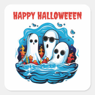 Halloween Sheet faced ghosts Square Sticker