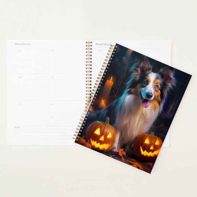 Halloween Shetland Sheepdog Avec la peur Citrouill (Devant avec enveloppe)