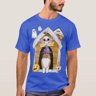 Halloween Shetland Sheepdog Dog Witch Haunted Hous T-Shirt