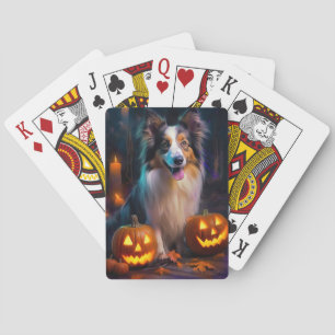 Halloween Shetland Sheepdog With Pumpkins Scary  Playing Cards