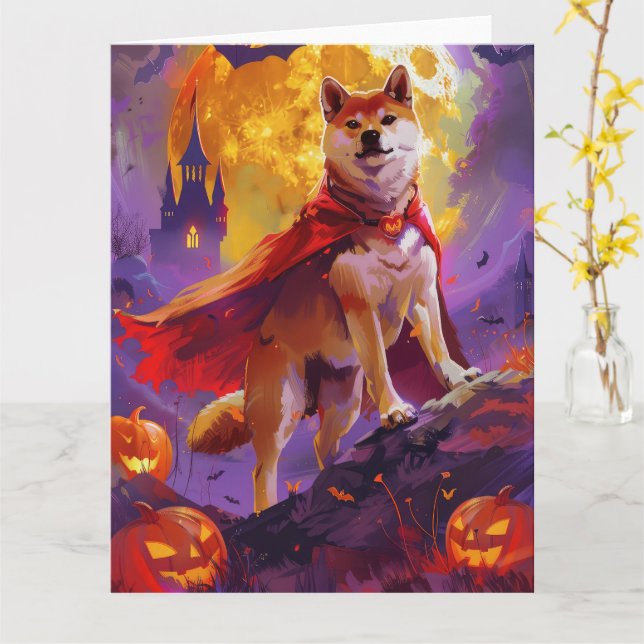Halloween Shiba Inu Vampire Pumpkins Scary  Card (Yellow Flower)