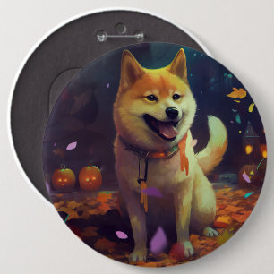 Halloween Shiba Inu With Pumpkins Scary 6 Inch Round Button