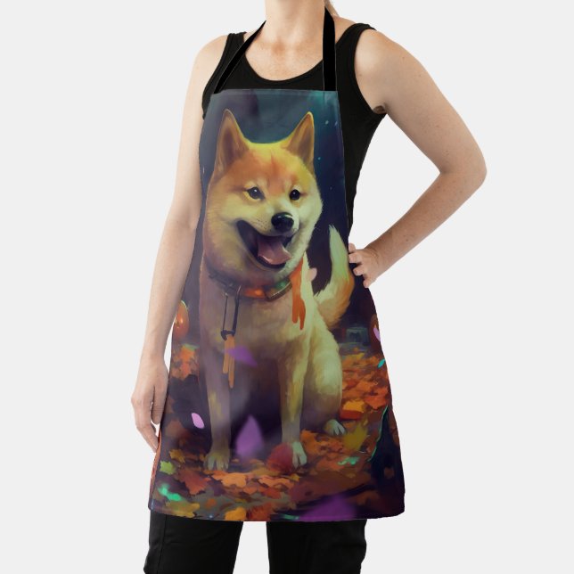 Halloween Shiba Inu With Pumpkins Scary Apron (Insitu)