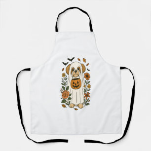 Halloween Shih Tzu with Fall Flowers Apron