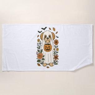 Halloween Shih Tzu with Fall Flowers Beach Towel
