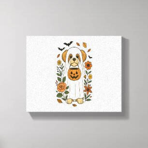 Halloween Shih Tzu with Fall Flowers Canvas Print