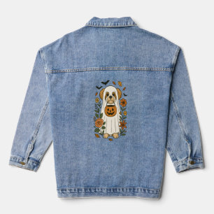 Halloween Shih Tzu with Fall Flowers Denim Jacket