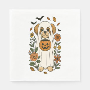 Halloween Shih Tzu with Fall Flowers Napkin
