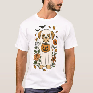 Halloween Shih Tzu with Fall Flowers T-Shirt