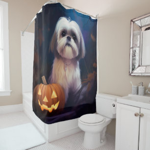 Halloween Shih Tzu With Pumpkins Scary