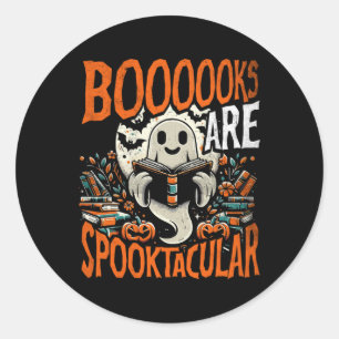 Halloween Shirt Book Lover Design Ghost With Books Classic Round Sticker