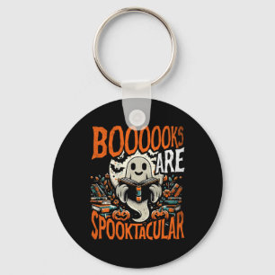 Halloween Shirt Book Lover Design Ghost With Books Keychain