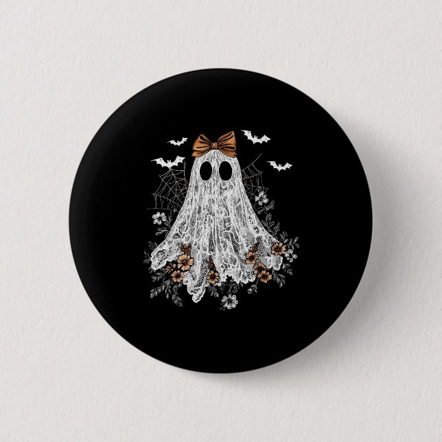 Halloween Shirt Floral Ghost Halloween Costume Gir 2 Inch Round Button (Front)