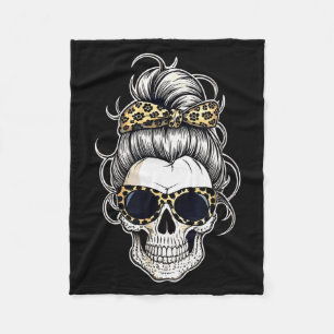 Halloween Shirt For Women Skull , Leopard  Fleece Blanket