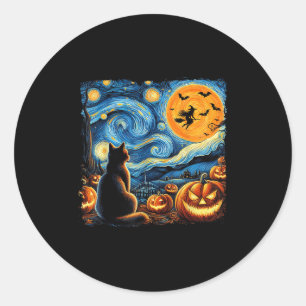 Halloween Shirt Men Women Black Cat Pumpkins Bats Classic Round Sticker