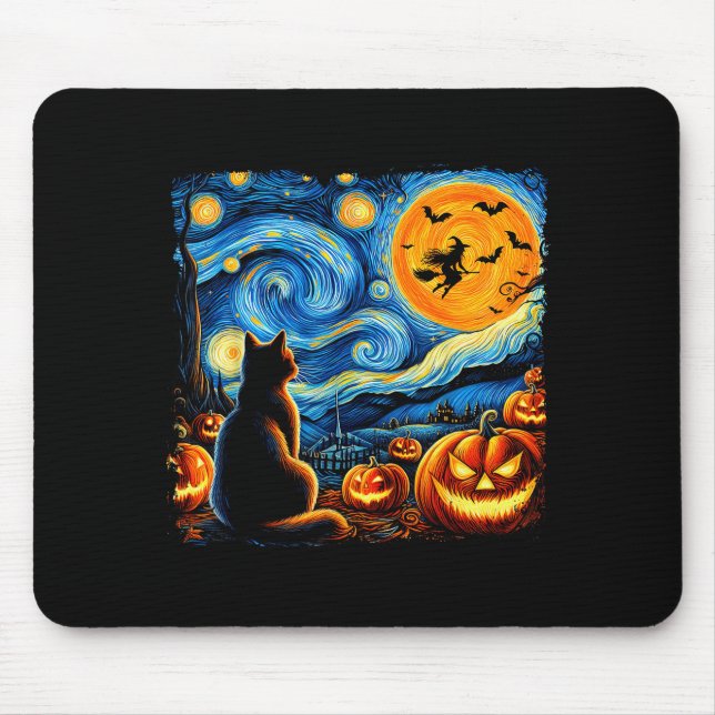 Halloween Shirt Men Women Black Cat Pumpkins Bats  Mouse Pad (Front)