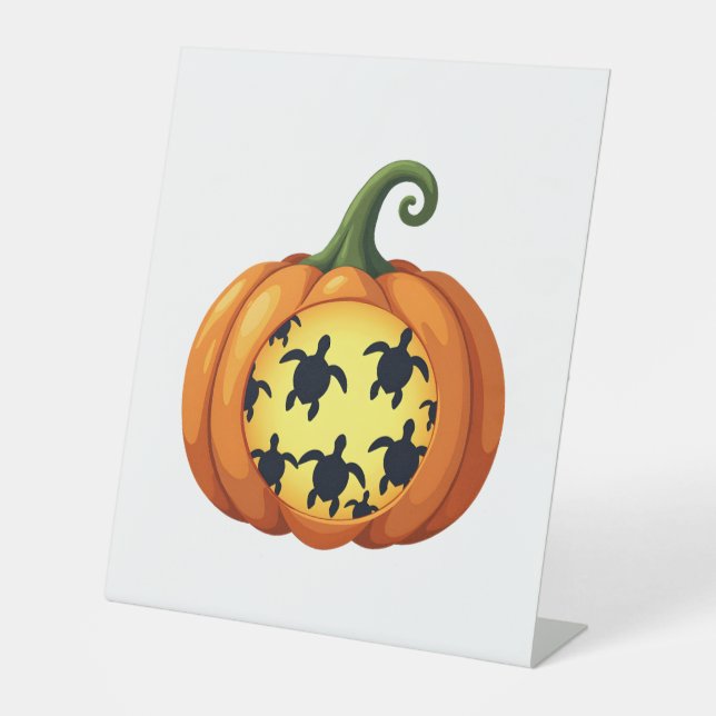 Halloween Shirt Pumpkin Turtle Sea Halloween Costu Pedestal Sign (Front)