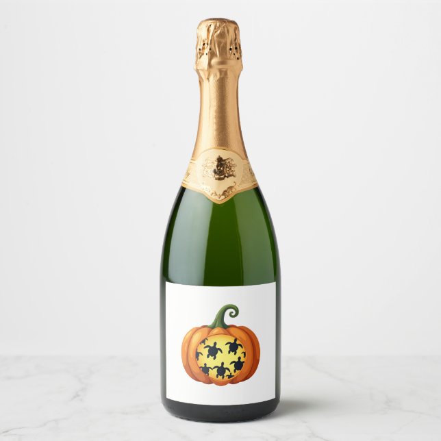 Halloween Shirt Pumpkin Turtle Sea Halloween Costu Sparkling Wine Label (Front)