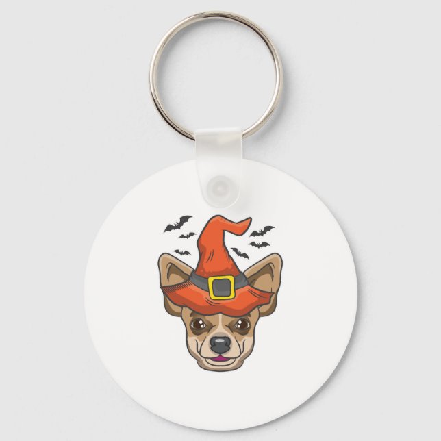 Halloween Shirt Witch Chihuahua Costume Gift Keychain (Front)